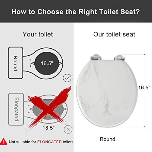 Angel Shield Marble Toilet Seat Durable Molded Wood with Quiet Close,Easy Clean，Quick-Release Hinges (Round,White Marble) - Image 2