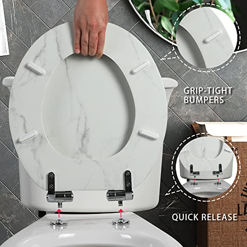 Angel Shield Marble Toilet Seat Durable Molded Wood with Quiet Close,Easy Clean，Quick-Release Hinges (Round,White Marble) - Image 4