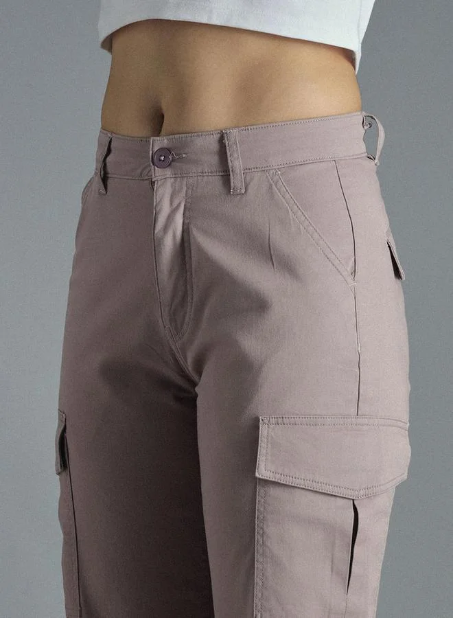 HIGH STAR High Rise Straight Fit Cropped Cargo Trousers by Styli