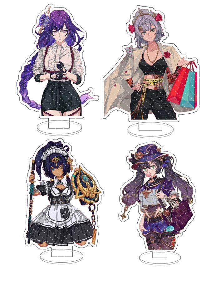 Genshin Impact Stand Figure Acrylic Ornaments Stand Model Collections Peripheral Statue Card Character Proof Series Transparent Figure Model Fans Decoration Collection Desk Decor Toys Cute(4pcs)  - Image 1