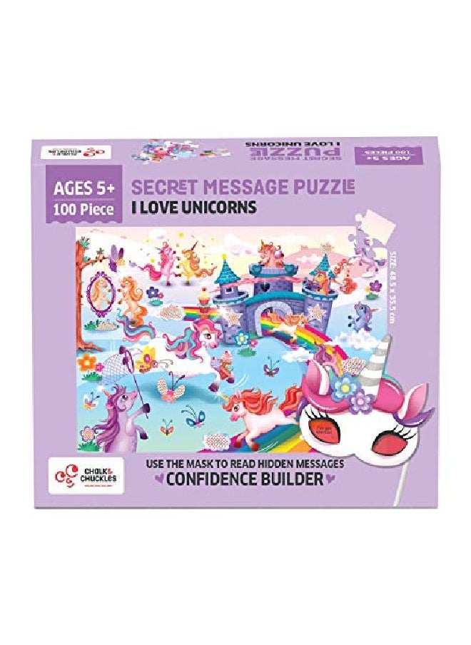 CHALK AND CHUCKLES - I Love Unicorns 100 Piece Jigsaw Puzzle, 19" X 14" Secret Message Puzzle For Kids Age 5+, Happy Gifts For Girls, Boys 69 Years - Image 1
