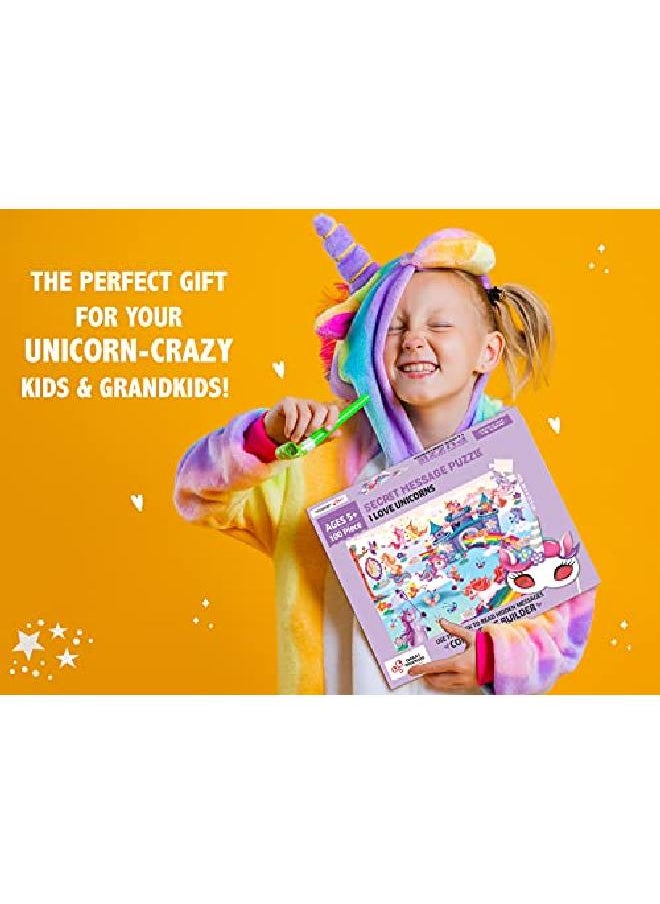 CHALK AND CHUCKLES - I Love Unicorns 100 Piece Jigsaw Puzzle, 19" X 14" Secret Message Puzzle For Kids Age 5+, Happy Gifts For Girls, Boys 69 Years - Image 1