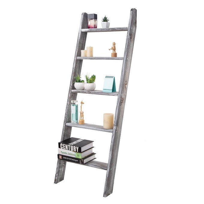 RUSTIC 5TIER WALLLEANING WOOD LOADDER TOWEL RACKS FOR BATHROOM LIVINGROOM KITHEN OFFICE WODEN FARMHOUSE LADDERSTYLE BLANKET RACK MULTIPURPOSE ORGANIZER RACK FOR HOME GREY
