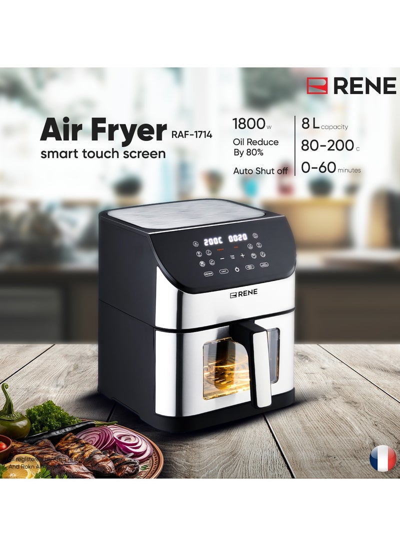 رينيه مقلاة هوائية مع شاشة لمس ذكية متعددة الأغراض سعة 8 لتر