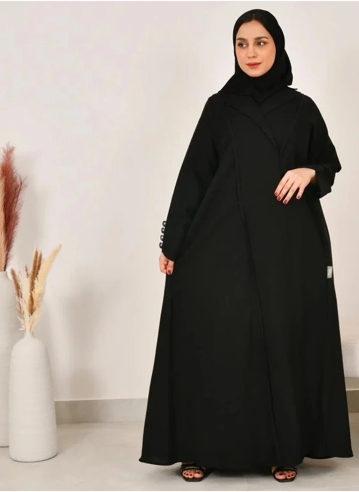 lamha abaya Black quarter-cloche blazer abaya decorated with buttons and elegant details