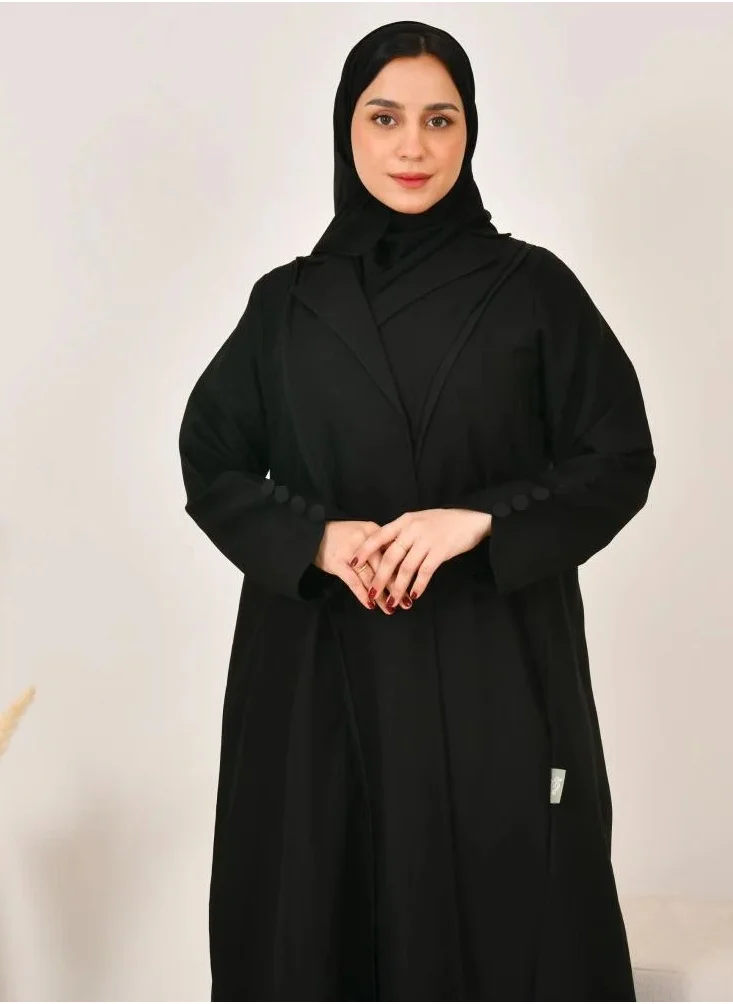 lamha abaya Black quarter-cloche blazer abaya decorated with buttons and elegant details