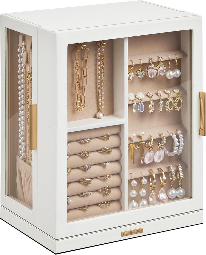 Glimmloop 360° Rotating Jewelry Box with 5 Drawers - Dustproof & Moisture-resistant Design, White - Image 1
