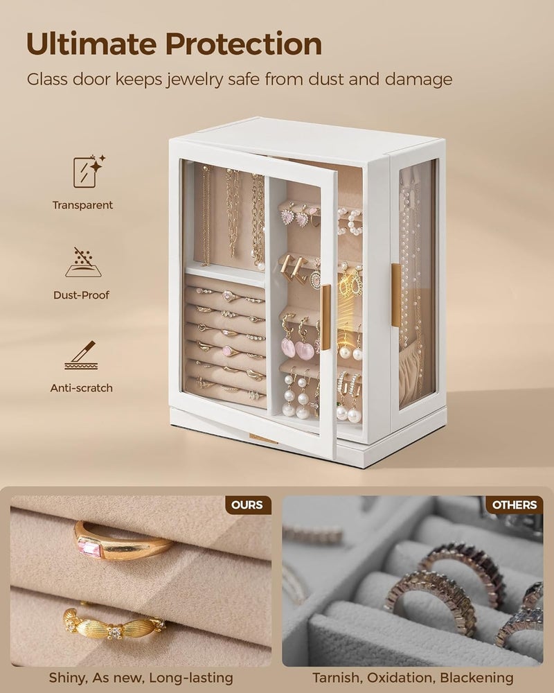 Glimmloop 360° Rotating Jewelry Box with 5 Drawers - Dustproof & Moisture-resistant Design, White - Image 3