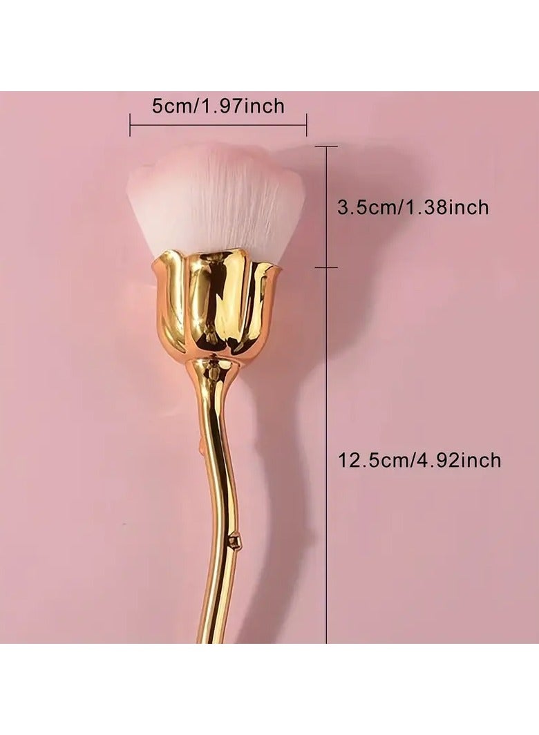 Goolsky 1pc Rose Petal-Shaped Golden Nail Brush - Professional Manicure & Pedicure Tool for Home and Salon Use, Odorless Polyester Bristles, Ideal Valentine's Day Gift - Image 3