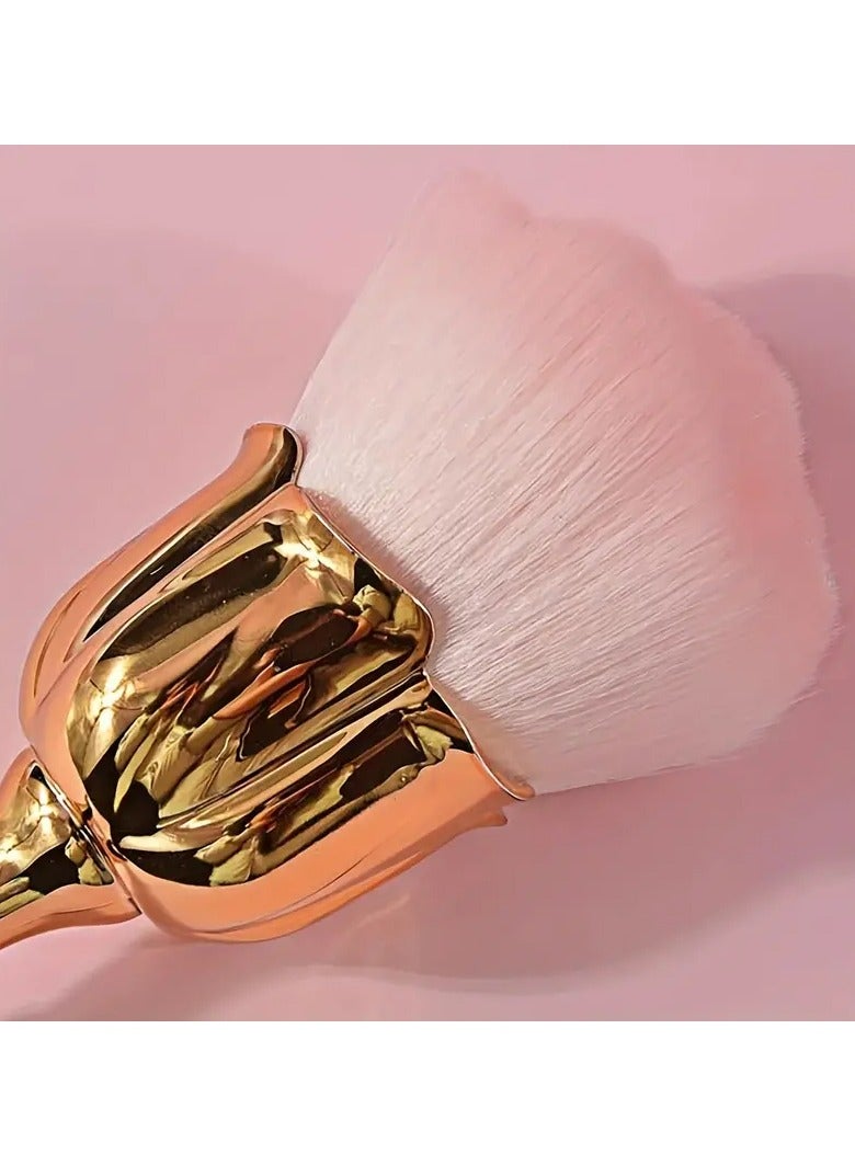 Goolsky 1pc Rose Petal-Shaped Golden Nail Brush - Professional Manicure & Pedicure Tool for Home and Salon Use, Odorless Polyester Bristles, Ideal Valentine's Day Gift - Image 4