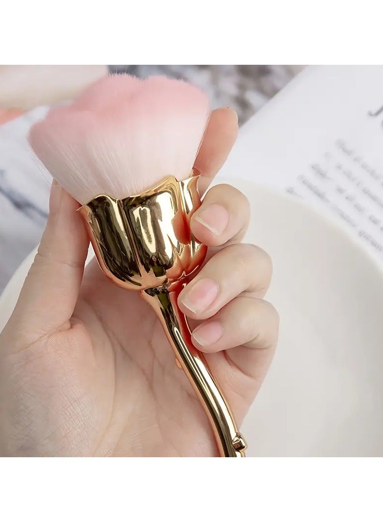 Goolsky 1pc Rose Petal-Shaped Golden Nail Brush - Professional Manicure & Pedicure Tool for Home and Salon Use, Odorless Polyester Bristles, Ideal Valentine's Day Gift - Image 5