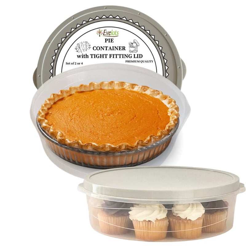 Evelots حافظة فطائر إيفيلوتس - عبوة 4 - حاملة تخزين كعك  مافن  كب كيك  تورتيلا  بيتزا - 10 بوصة محكمة الإغلاق مع غطاء - تخزين طعام بلاستيكي شفاف - بلاستيك خالي من BPA - سهل النقل - Image 1