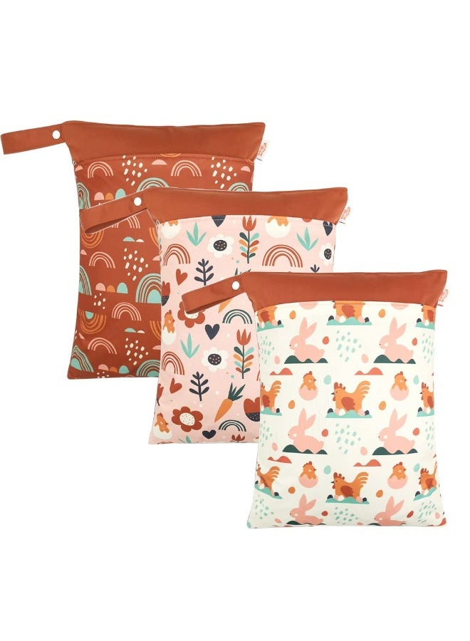 ZOVO Wet Dry Bags for Baby Cloth Diapers - Waterproof Reusable Washable Travel Bags, Gym Bag, Pool, Daycare Soiled Baby Items Yoga Gym Bag for Swimsuits & Wet Clothes 3pcs/set（Rabbit - Image 5