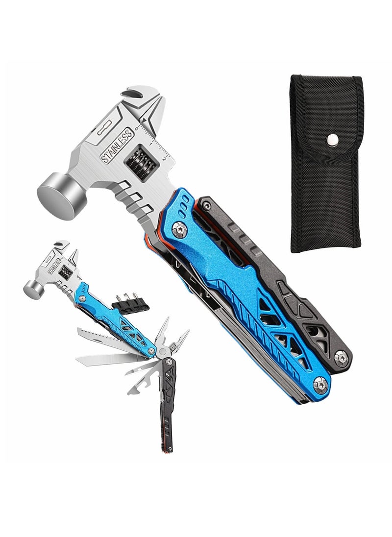 SYOSI Upgraded Hammer Multitool, 18-in-1 Multitool Hatchet Axe Knife Hammer Pliers Saw Screwdrivers Bottle Can Opener Nylon Sheath Perfect for Camping Hiking Survival Gifts for Men  - Image 1