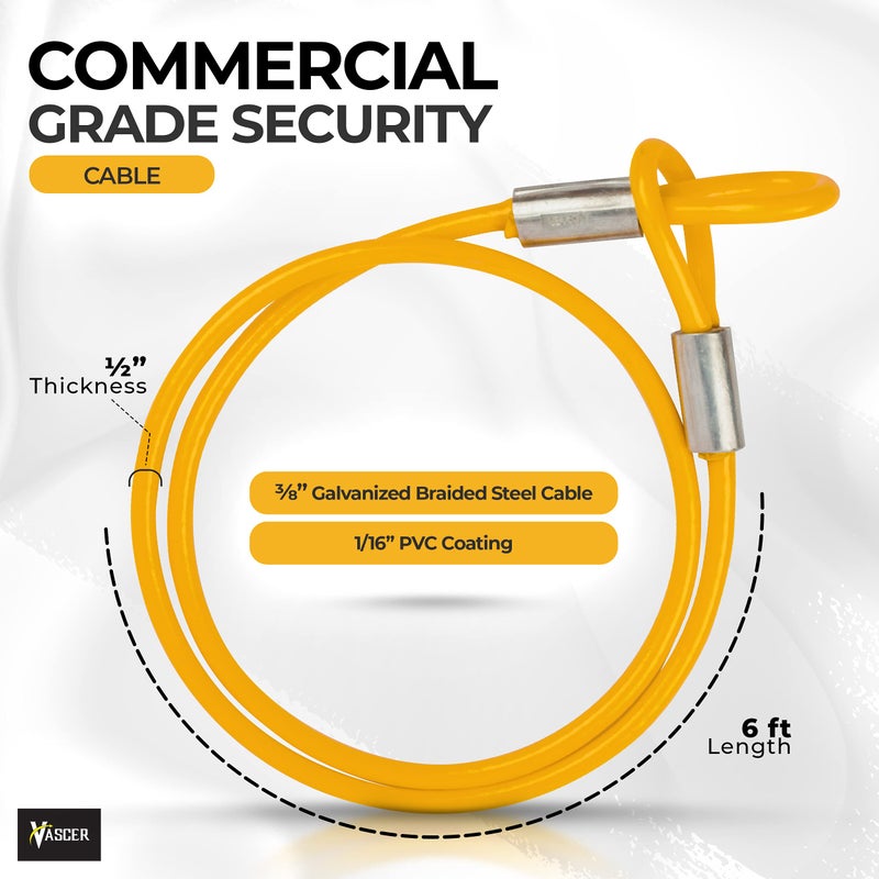 Vascer Commercial Heavy Duty Braided Galvanized Steel Theft Deterrent Security Cable with Looped Ends. (1/2 Inch Thick, 7x19 Construction, 6 Feet) - Image 2