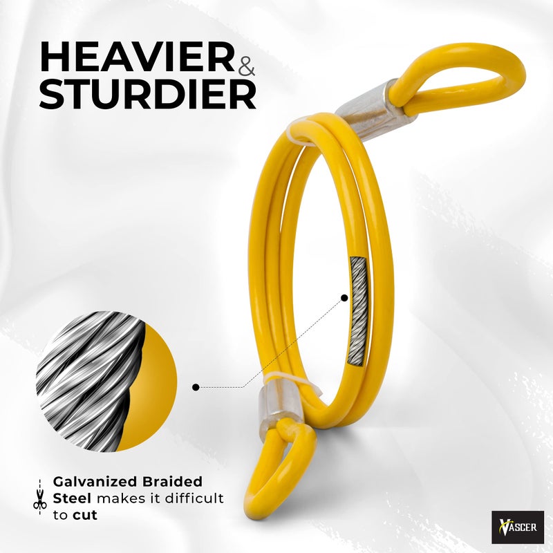 Vascer Commercial Heavy Duty Braided Galvanized Steel Theft Deterrent Security Cable with Looped Ends. (1/2 Inch Thick, 7x19 Construction, 6 Feet) - Image 3