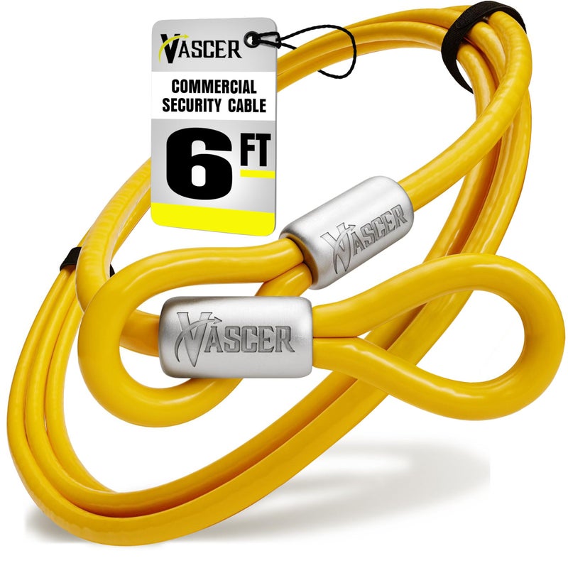 Vascer Commercial Heavy Duty Braided Galvanized Steel Theft Deterrent Security Cable with Looped Ends. (1/2 Inch Thick, 7x19 Construction, 6 Feet) - Image 1