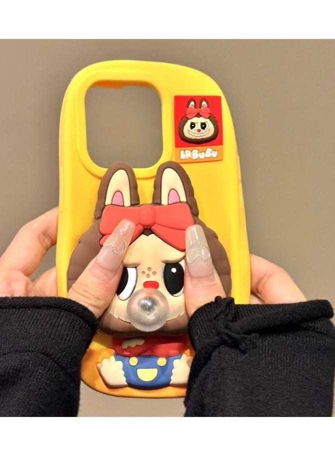 وحش فقاعة ثلاثي الأبعاد لطيف مع أسنان لهاتف I phone16 pro max جراب هاتف محمول من السيليكون - أصفر - Image 3