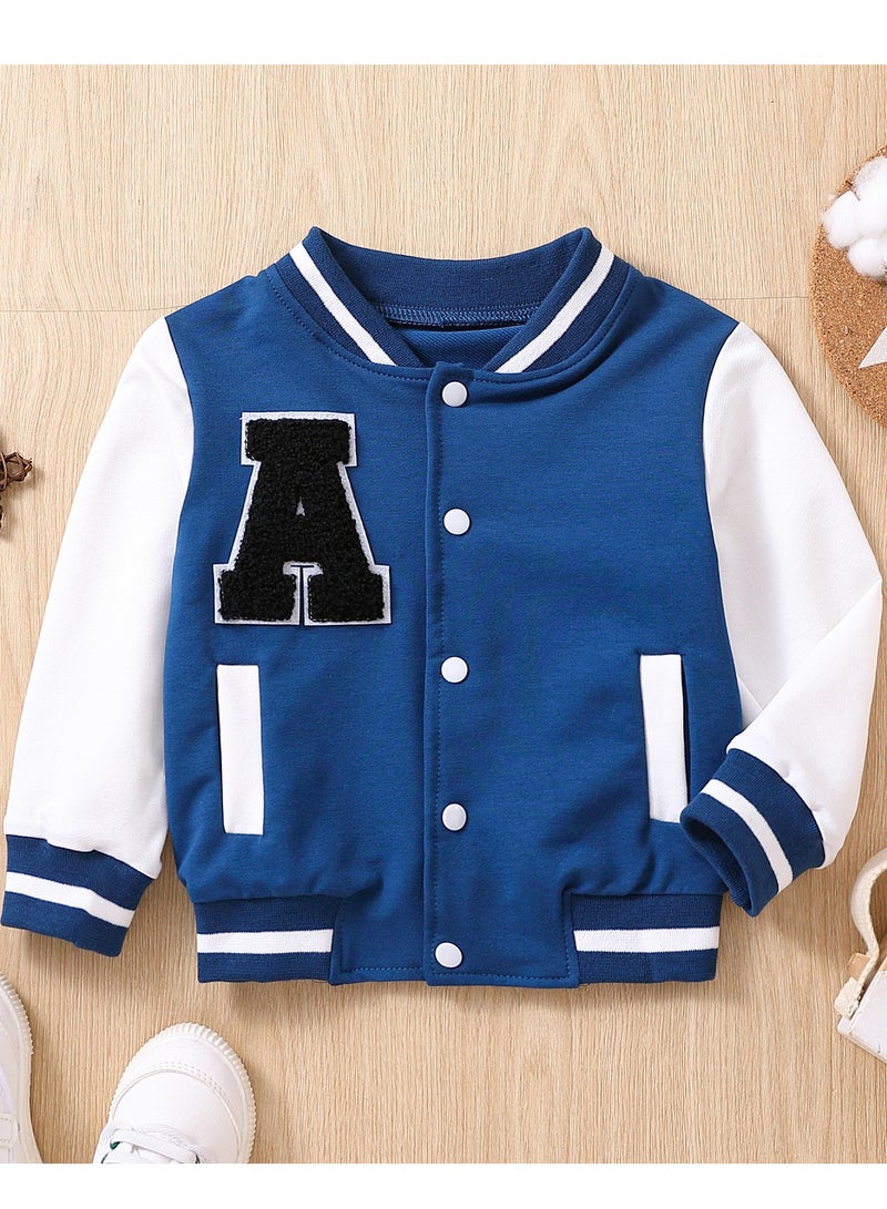 Infant Unisex Blue  Yellow Embroidered A-Line Jacket SEA BLUE