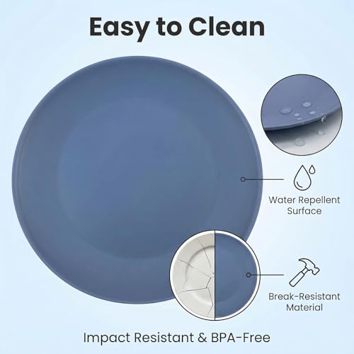 WEXINHAO Plastic Dinner Plates Reusable, Unbreakable Salad Plates 10 inch set of 12, BPA Free Dishwasher & Microwave Safe Party Plate for Kids Kitchen Camper Outdoor (Grey Stone) - Image 2