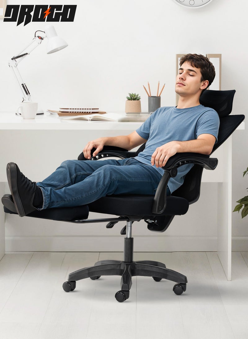 DROGO Ergonomic Office Chair for Work from Home, High Back Computer Chair with Footrest, Breathable Mesh, Linkage Armrest, Adjustable Seat Height, Headrest, & Lumbar Support | Desk Chair with Recline | Mesh Chair for Office Black - Image 2