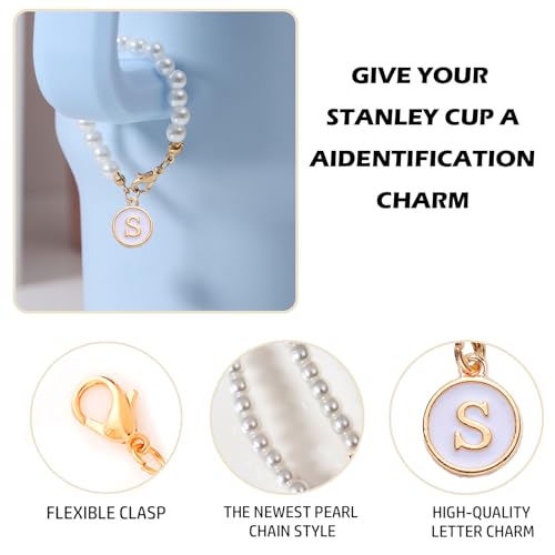 LUHOHI Letter Charm for Stanley Cup，Pearl Chain Accessories Stanley Cup Initial Charms for Handle Stuff Decor Water Bottle Jewelry Tumbler Cute Simple Modern Personalized Name ID Decorations (S) - Image 3