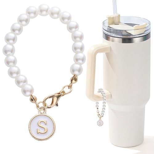 LUHOHI Letter Charm for Stanley Cup，Pearl Chain Accessories Stanley Cup Initial Charms for Handle Stuff Decor Water Bottle Jewelry Tumbler Cute Simple Modern Personalized Name ID Decorations (S) - Image 1