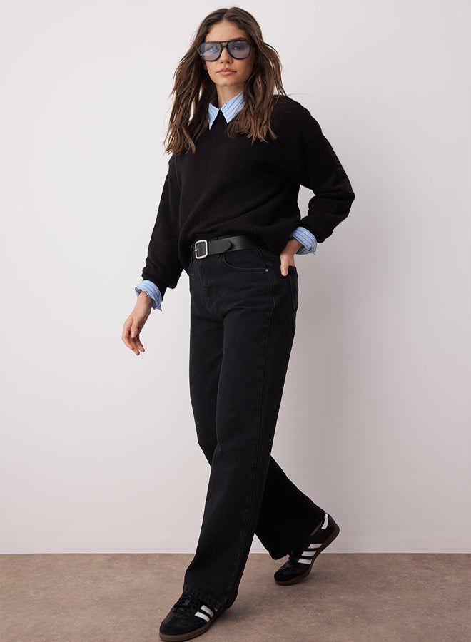 trendyol Black High Waist Wide Leg Wide Leg Jeans - Image 1