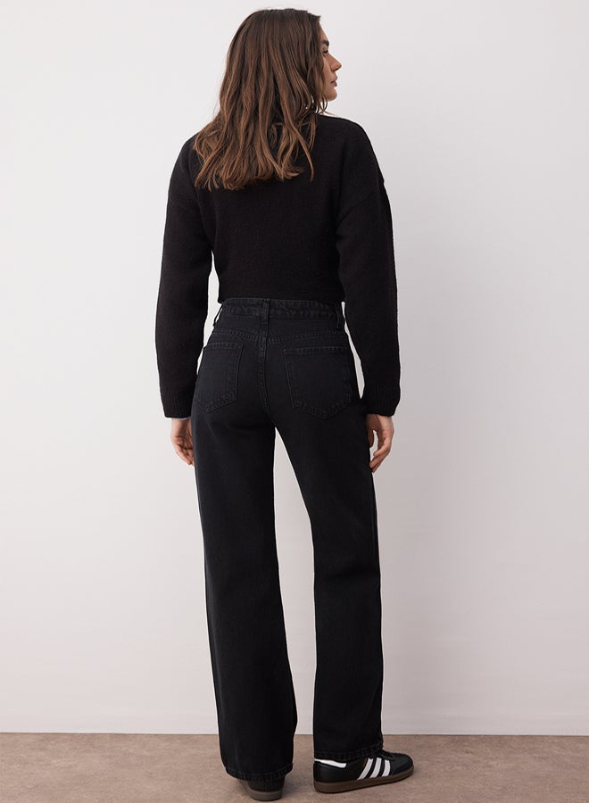 trendyol Black High Waist Wide Leg Wide Leg Jeans - Image 4