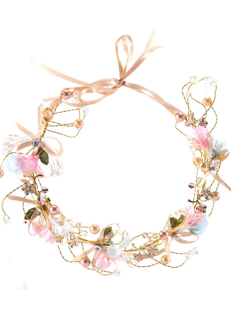 تاج زهور يدوي الصنع، رباط رأس للعروس، تاج للصديقات والأطفال، إكليل شعر، تيارا، مع شريط قابل للتعديل لحفلات الزفاف والعطلات وتنسيق الأزياء. - Image 1