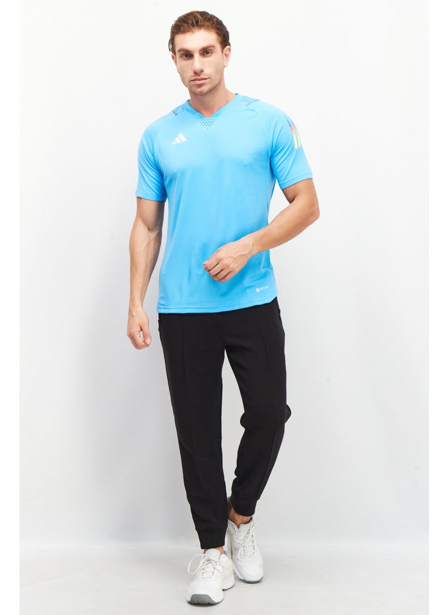 Adidas Men Sportswear Fit Short Sleeve Brand Logo Training Jersey, Turquoise  - Image 2