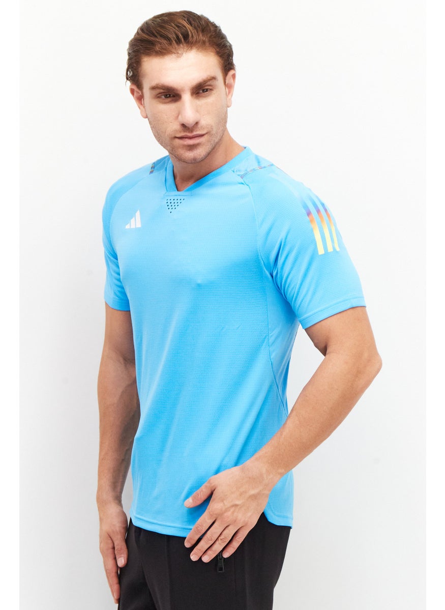 Adidas Men Sportswear Fit Short Sleeve Brand Logo Training Jersey, Turquoise  - Image 3