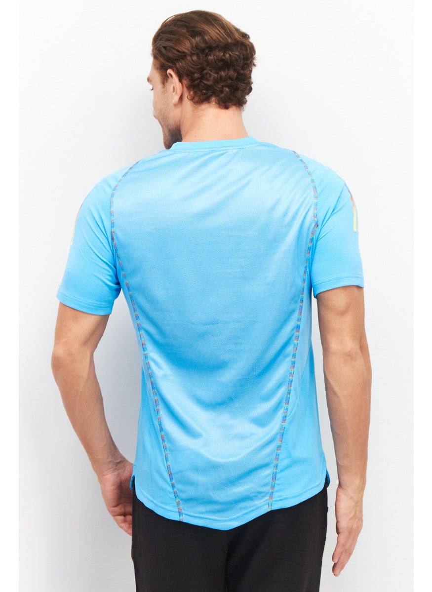 Adidas Men Sportswear Fit Short Sleeve Brand Logo Training Jersey, Turquoise  - Image 4