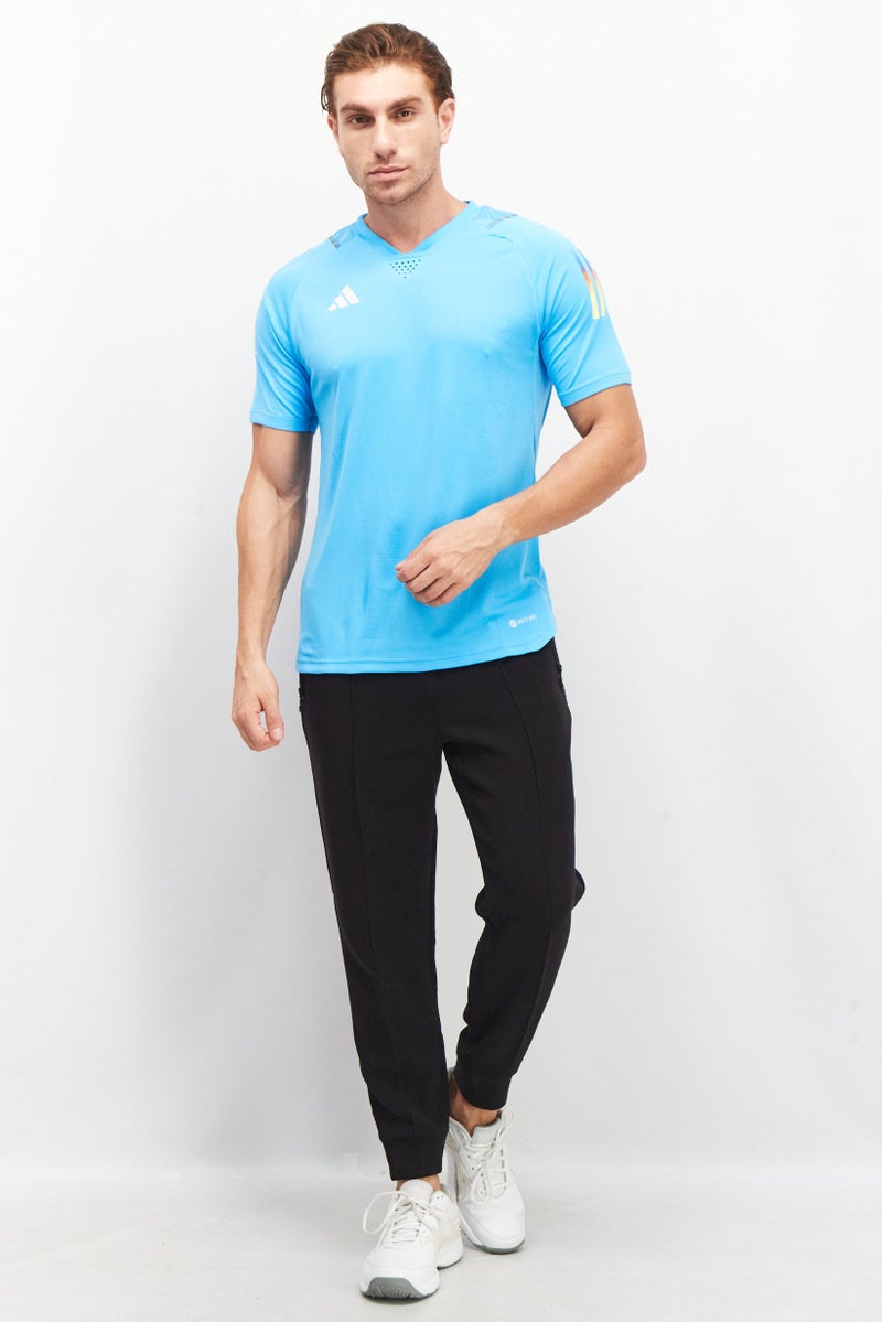 Adidas Men Sportswear Fit Short Sleeve Brand Logo Training Jersey, Turquoise  - Image 2