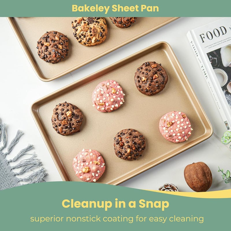 Bakeley Baking Sheet Pan Set, 2 Commercial Cookie Sheet Pan, Nonstick Jelly Roll/Quarter Sheet Pan for Oven (Champagne Gold, 15.7"x10.6"/13.5"x9.6") Well-engineered versatile build - Image 3