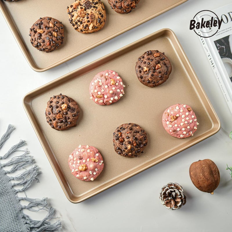 Bakeley Baking Sheet Pan Set, 2 Commercial Cookie Sheet Pan, Nonstick Jelly Roll/Quarter Sheet Pan for Oven (Champagne Gold, 15.7"x10.6"/13.5"x9.6") Well-engineered versatile build - Image 5