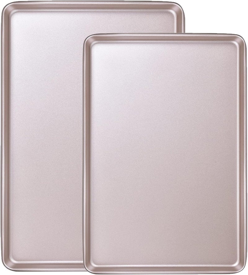 Bakeley Baking Sheet Pan Set, 2 Commercial Cookie Sheet Pan, Nonstick Jelly Roll/Quarter Sheet Pan for Oven (Champagne Gold, 15.7"x10.6"/13.5"x9.6") Well-engineered versatile build - Image 1