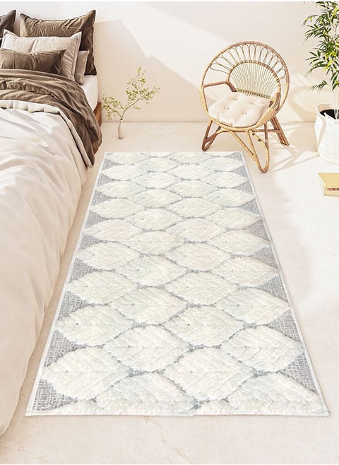 Rectangular Soft Touch Carpet Grey / White 180x60cm