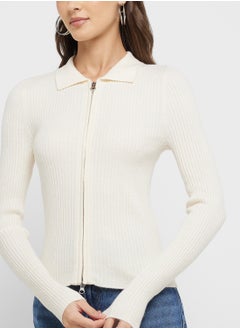 ONLY Zip Detailed Ribbed Cardigan  - Image 3