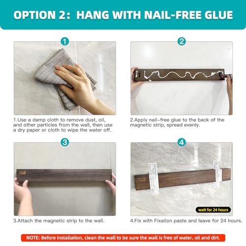 FINDKING Ash Wood Magnetic Knife Strip, Magnet Utensil Holder for Wall, Refrigerator, Wooden Rack for Kitchen Knives, No Drill (Deep Grey, 18 Inches, Without Knives) - Image 5