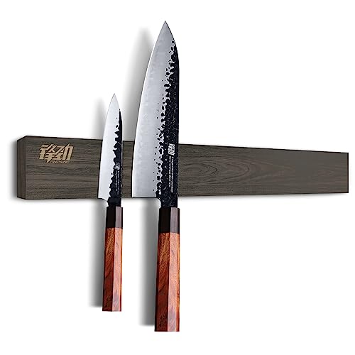FINDKING Ash Wood Magnetic Knife Strip, Magnet Utensil Holder for Wall, Refrigerator, Wooden Rack for Kitchen Knives, No Drill (Deep Grey, 18 Inches, Without Knives) - Image 1
