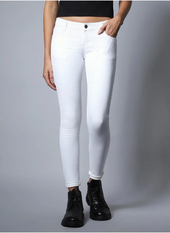 هاي ستار Women White Slim Fit Mid-Rise Clean Look Stretchable Jeans
