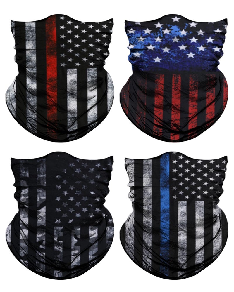 Lauzq 4Pack Neck Gaiter for Men Women Face Cover Mask Head Wrap Balaclava Headwear Bandana Headband Magic Scarf (A-Flag-1, one size) - Image 1