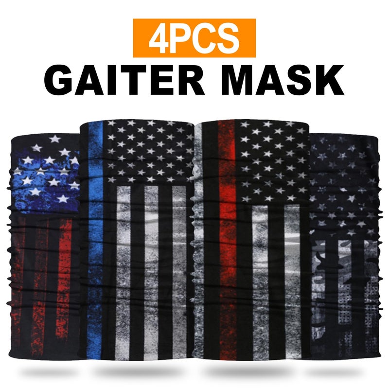 Lauzq 4Pack Neck Gaiter for Men Women Face Cover Mask Head Wrap Balaclava Headwear Bandana Headband Magic Scarf (A-Flag-1, one size) - Image 3