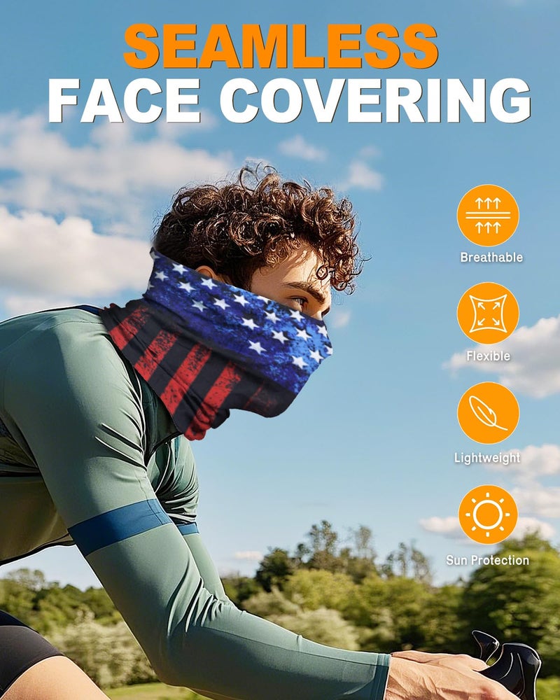 Lauzq 4Pack Neck Gaiter for Men Women Face Cover Mask Head Wrap Balaclava Headwear Bandana Headband Magic Scarf (A-Flag-1, one size) - Image 2