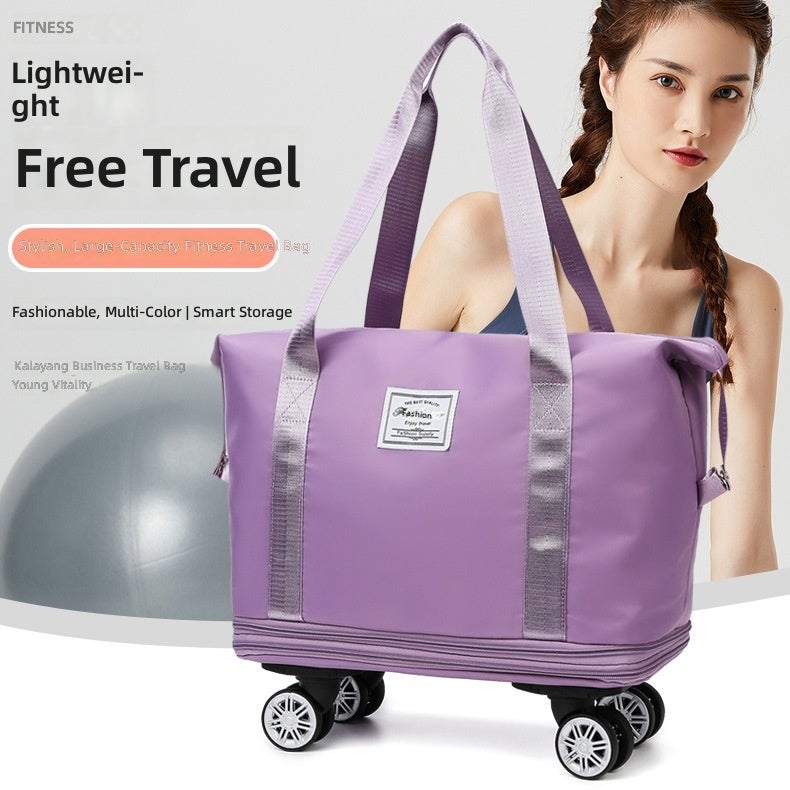 Universal-Wheel Travel Bag, Expandable Oxford Cloth 20-35L Storage Bag, Solid Color - Image 2