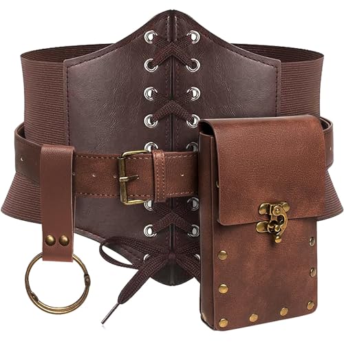 SUMGOGO Womens Corset Belt Belt Pouch Waist Bag Fanny Pack Phone Holder Medieval Renaissance Costume Accessories (Brown, S-Waist/25.6"-34") - Image 1
