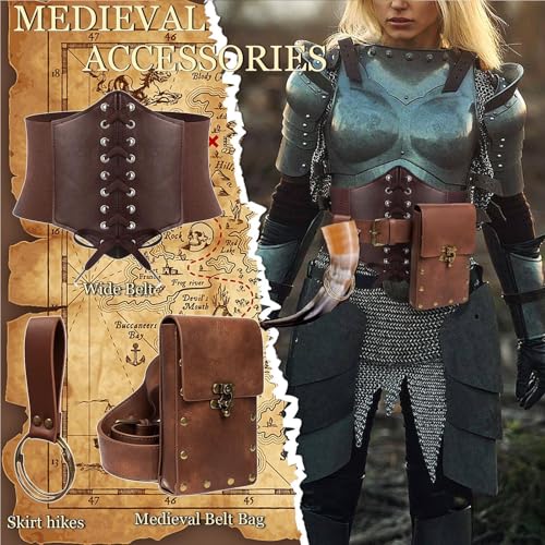 SUMGOGO Womens Corset Belt Belt Pouch Waist Bag Fanny Pack Phone Holder Medieval Renaissance Costume Accessories (Brown, S-Waist/25.6"-34") - Image 2