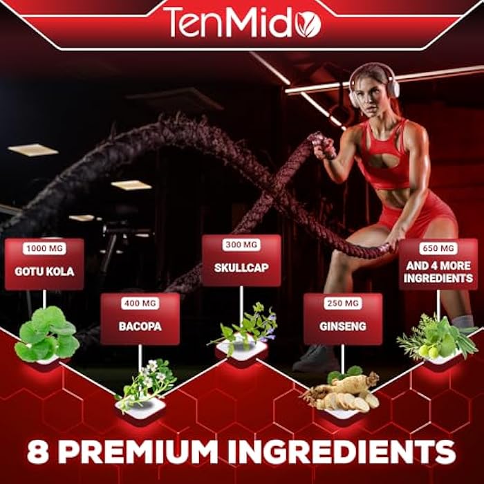 Tenmido 8in1 Brain Health Support Liquid with Gotu Kola, Bacopa, Skullcap, Panax Ginseng, Ginkgo Biloba, Sage Leaf, Holy Basil and Rosemary - 30ml 1 Fl Oz - Image 3