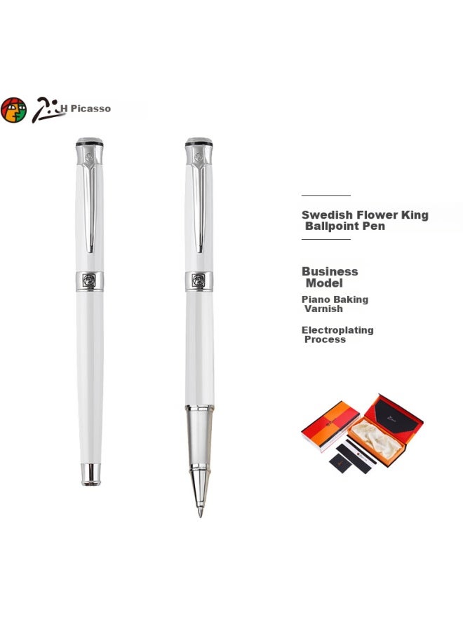 Pimio Signature Pen Business Office Gift Ballpoint Pen Adult Signature Pen Student Calligraphy Pen Men And Women Graduation Gift 0.5mm Sweden Flower King Series 903 Pearl White - Image 1